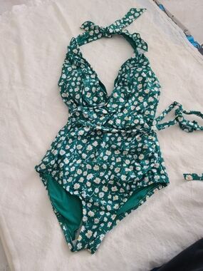 ModCloth Green Floral One-Piece Swimsuit